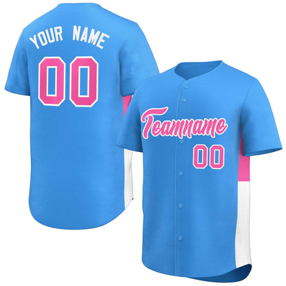 Custom Powder Blue Pink-White Personalized Side Two-Tone Design Authentic Baseball Jersey