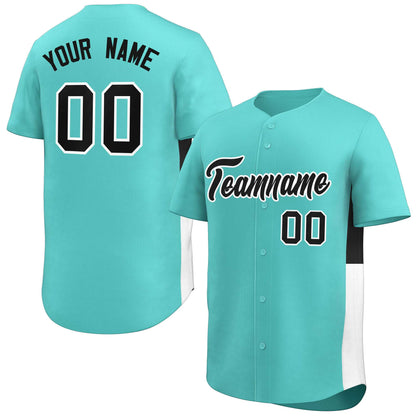 Custom Aqua Black-White Personalized Side Two-Tone Design Authentic Baseball Jersey