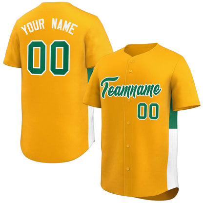 Custom Yellow Kelly Green-White Personalized Side Two-Tone Design Authentic Baseball Jersey