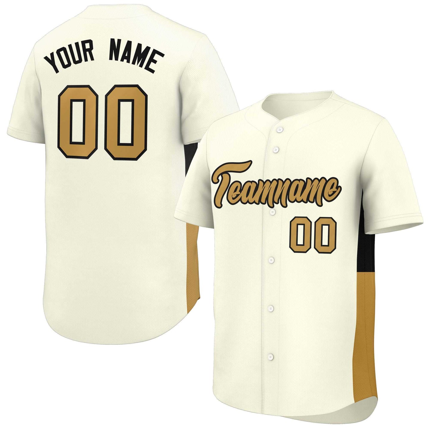 Custom Cream Old Gold-Black Personalized Side Two-Tone Design Authentic Baseball Jersey