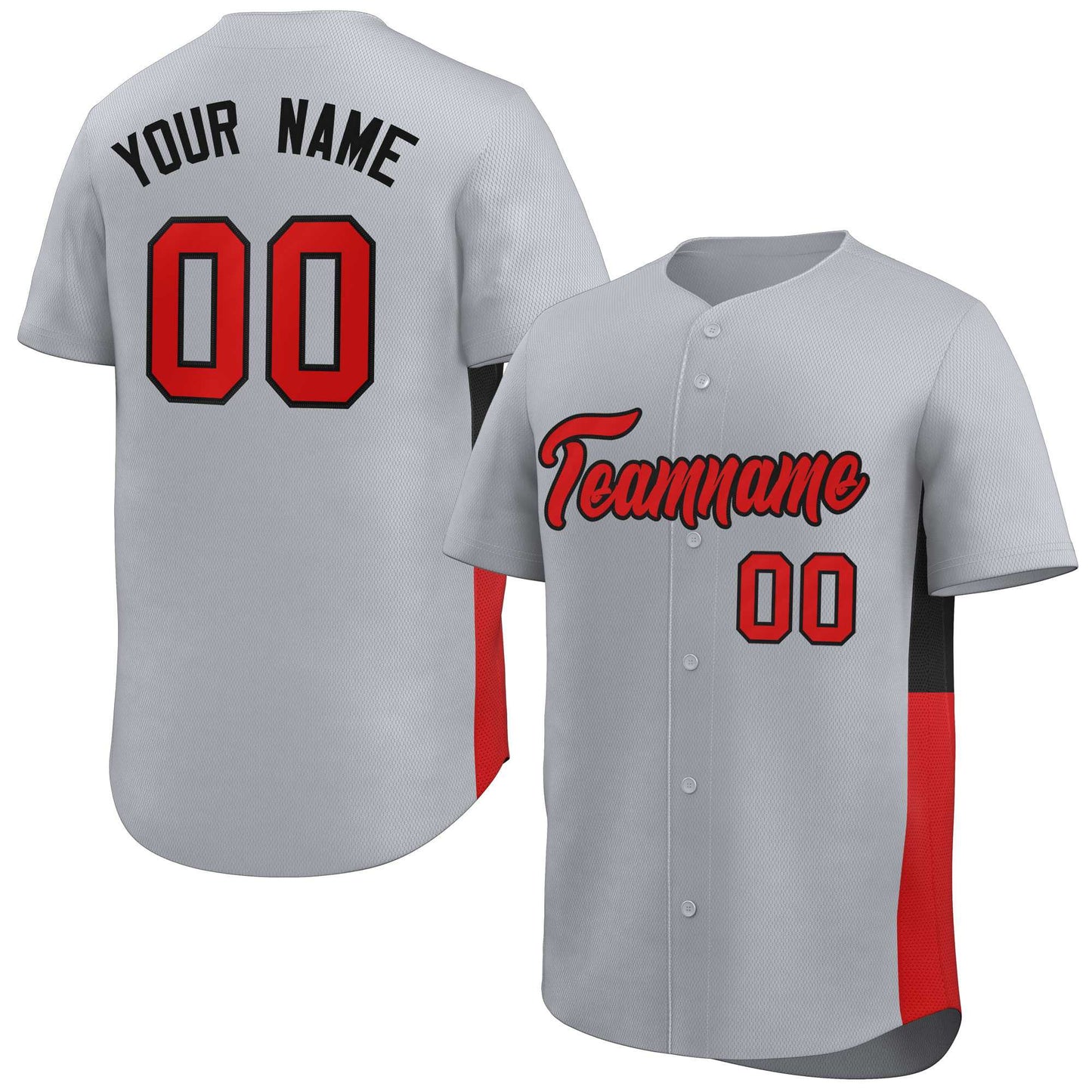 Custom Gray Red-Black Personalized Side Two-Tone Design Authentic Baseball Jersey