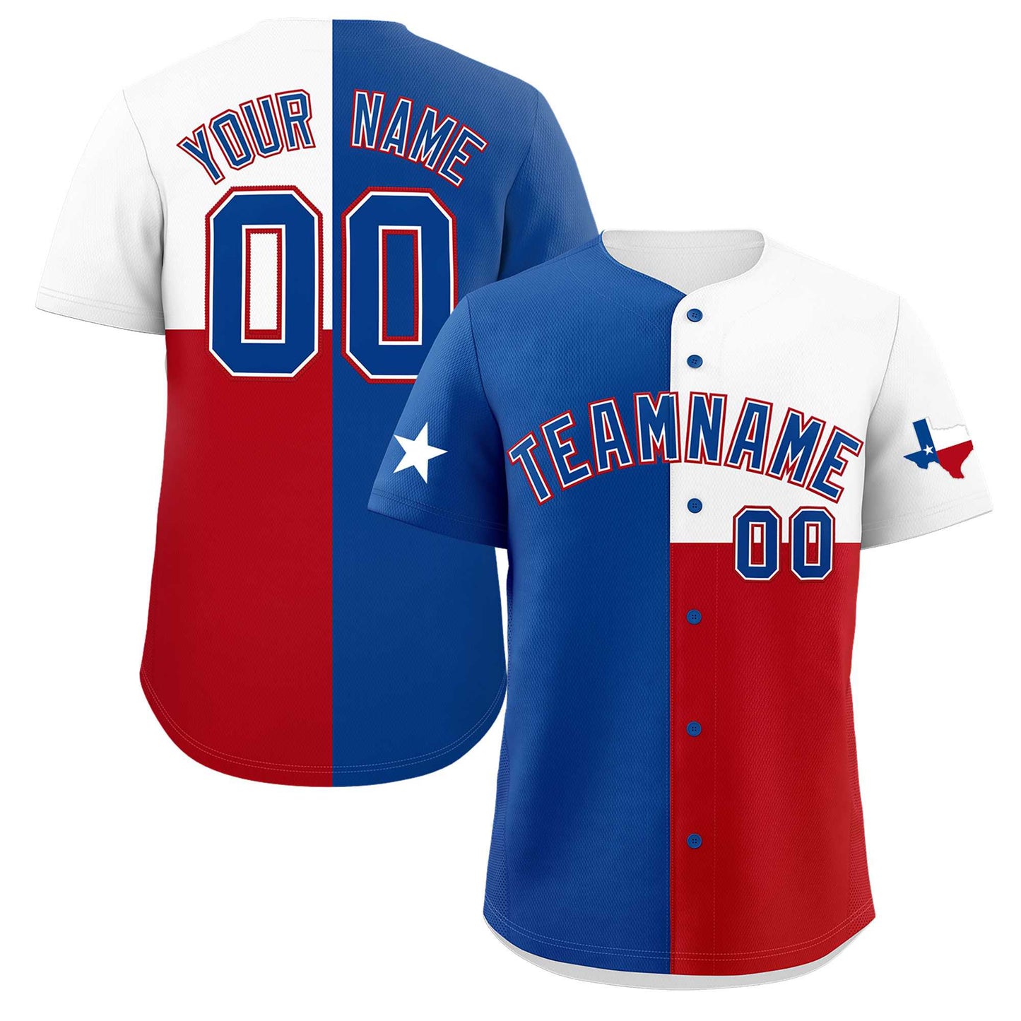 Custom Royal White Red Texas Flag Color Block Authentic Baseball Jersey