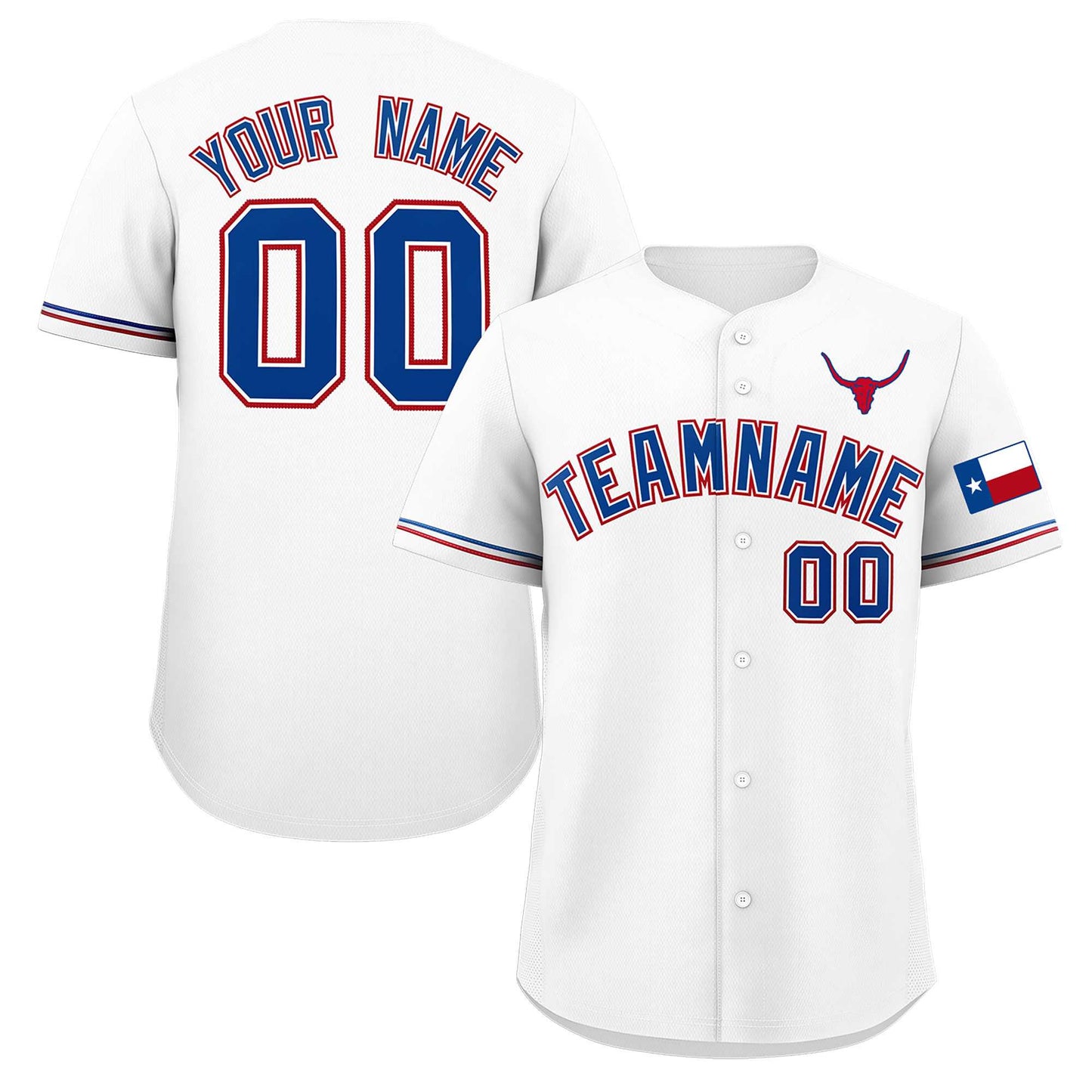 Custom White Royal Texas Flag Classic Style Authentic Baseball Jersey