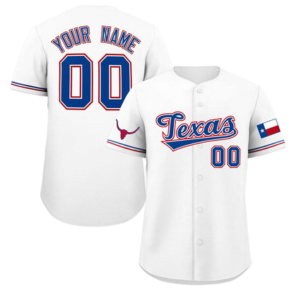 Custom White Royal Texas Flag Classic Style Authentic Baseball Jersey