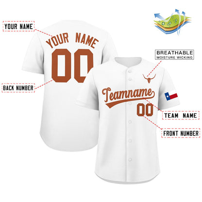 Custom White Orange Texas Flag Classic Style Authentic Baseball Jersey