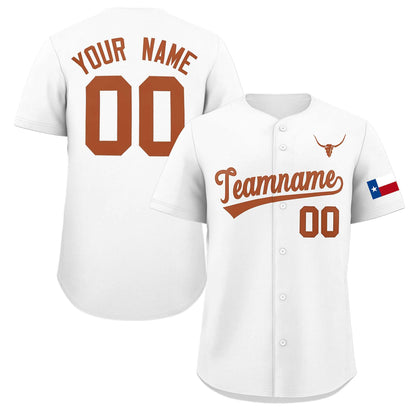 Custom White Orange Texas Flag Classic Style Authentic Baseball Jersey