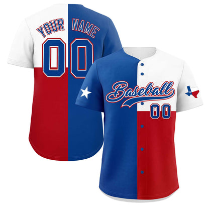 Custom Royal White Red Texas Flag Color Block Authentic Baseball Jersey