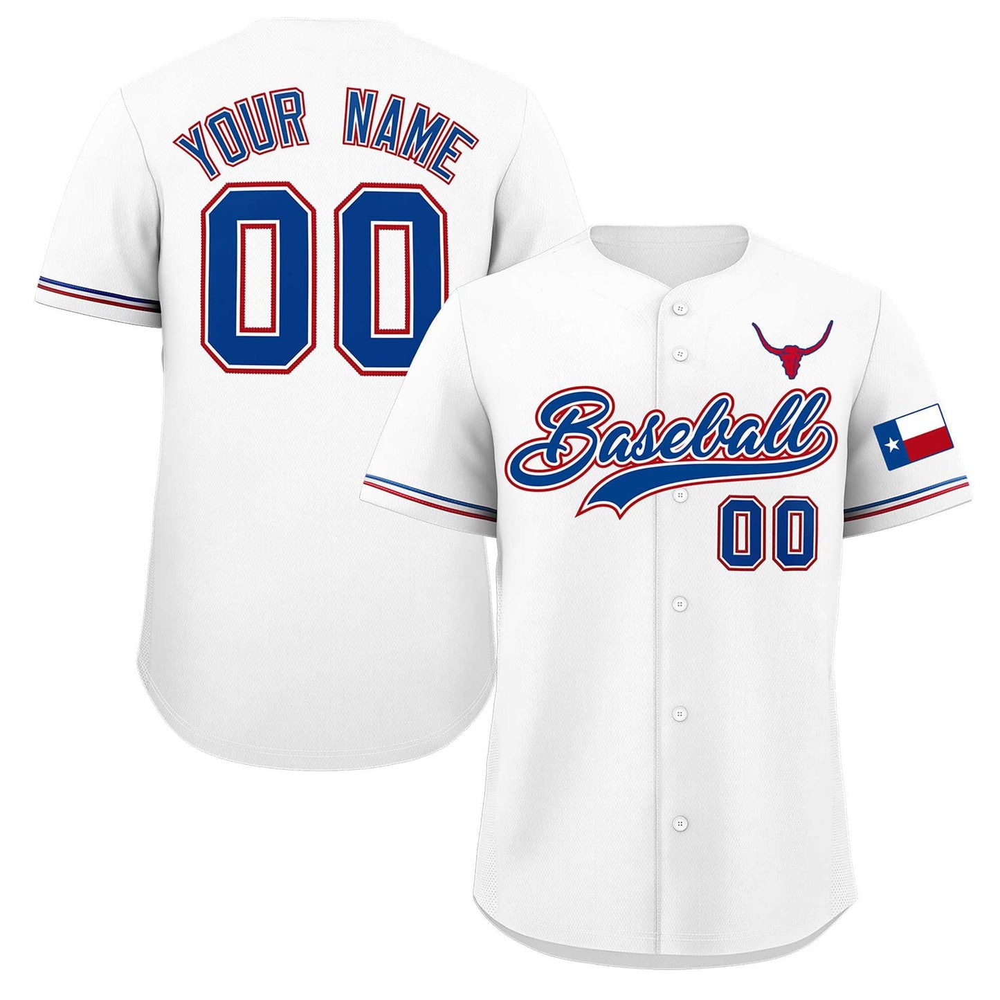 Custom White Royal Texas Flag Classic Style Authentic Baseball Jersey