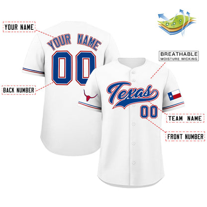 Custom White Royal Texas Flag Classic Style Authentic Baseball Jersey