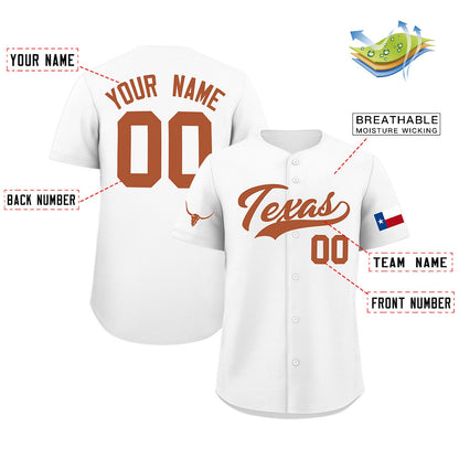 Custom White Orange Texas Flag Classic Style Authentic Baseball Jersey