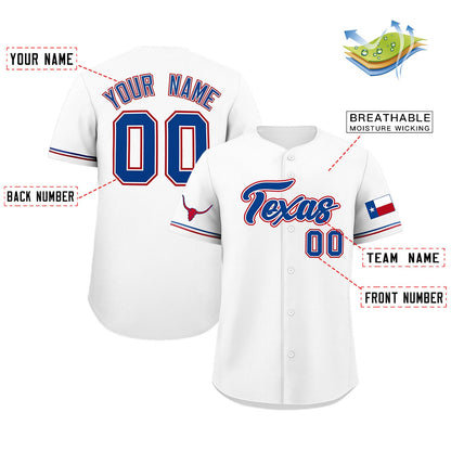 Custom White Royal Texas Flag Classic Style Authentic Baseball Jersey