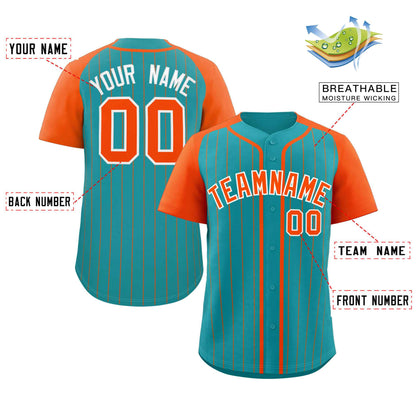 Custom Aqua Orange-White Stripe Fashion Raglan Sleeves Authentic Baseball Jersey