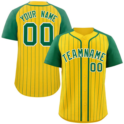 Custom Gold Kelly-Green White Stripe Fashion Raglan Sleeves Authentic Baseball Jersey