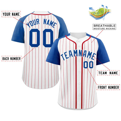 Custom White Royal Stripe Fashion Raglan Sleeves Authentic Baseball Jersey