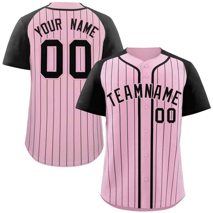 Custom Pink Black Stripe Fashion Raglan Sleeves Authentic Baseball Jersey