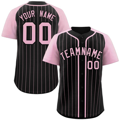 Custom Black Pink Stripe Fashion Raglan Sleeves Authentic Baseball Jersey