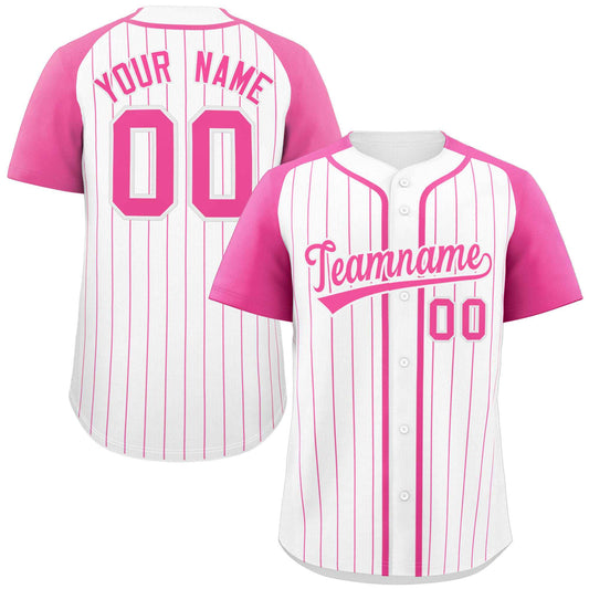 Custom White Pink Stripe Fashion Raglan Sleeves Authentic Baseball Jersey