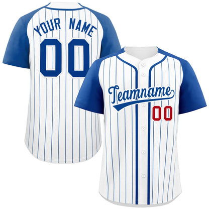 Custom White Royal Stripe Fashion Raglan Sleeves Authentic Baseball Jersey