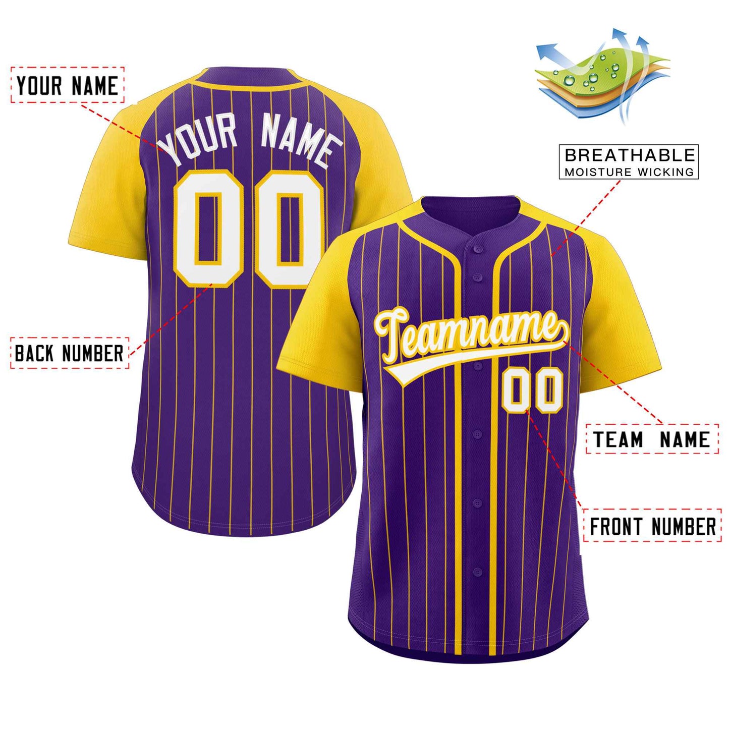 Custom Purple White-Gold Stripe Fashion Raglan Sleeves Authentic Baseball Jersey