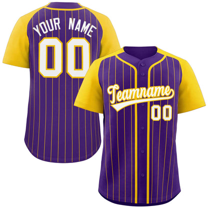 Custom Purple White-Gold Stripe Fashion Raglan Sleeves Authentic Baseball Jersey