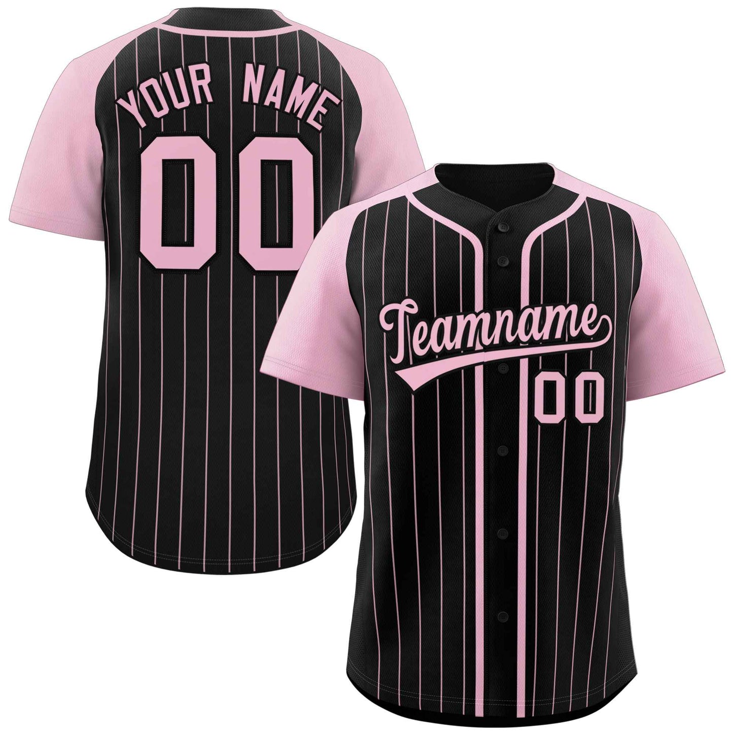 Custom Black Pink Stripe Fashion Raglan Sleeves Authentic Baseball Jersey