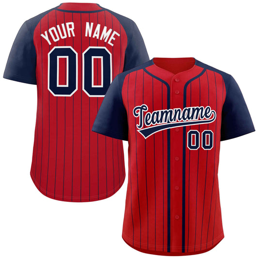 Custom Red Navy-White Stripe Fashion Raglan Sleeves Authentic Baseball Jersey