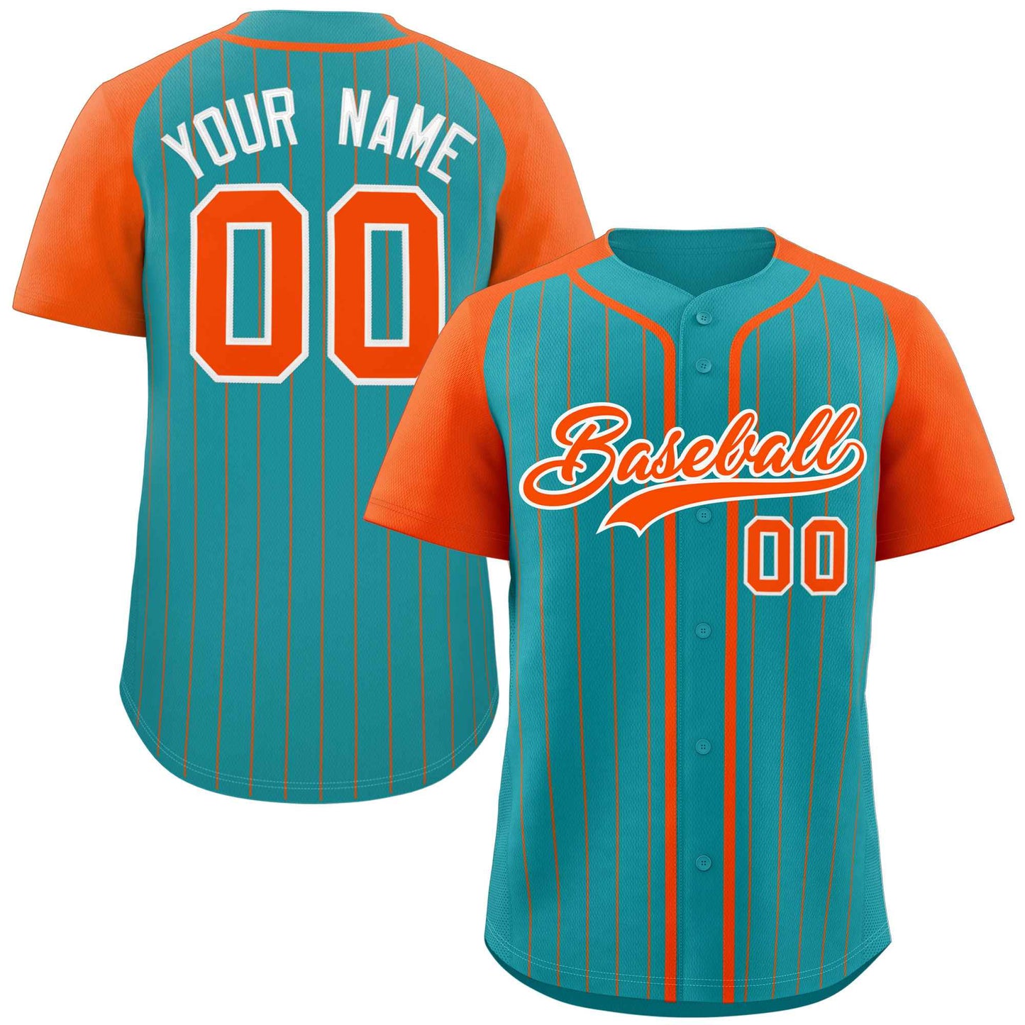 Custom Aqua Orange-White Stripe Fashion Raglan Sleeves Authentic Baseball Jersey