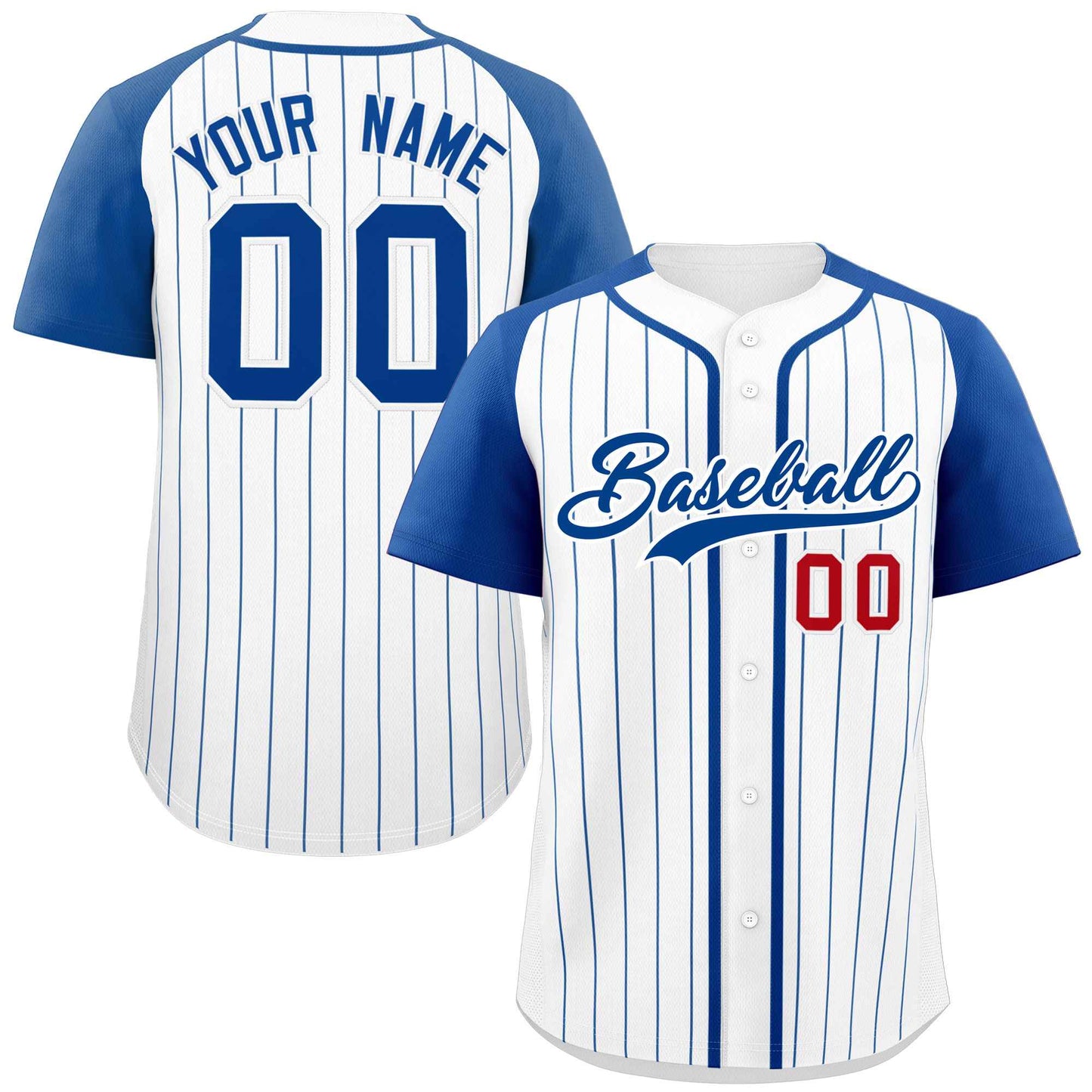 Custom White Royal Stripe Fashion Raglan Sleeves Authentic Baseball Jersey