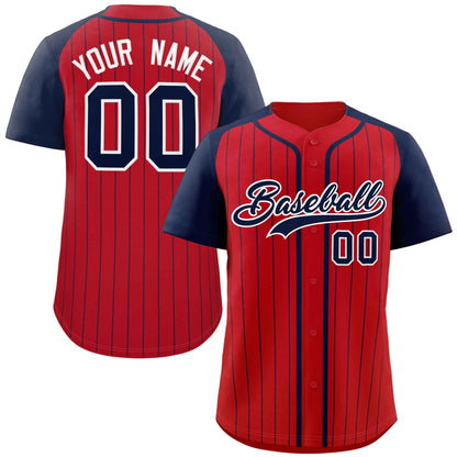 Custom Red Navy-White Stripe Fashion Raglan Sleeves Authentic Baseball Jersey