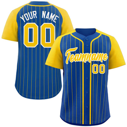 Custom Royal Gold-White Stripe Fashion Raglan Sleeves Authentic Baseball Jersey