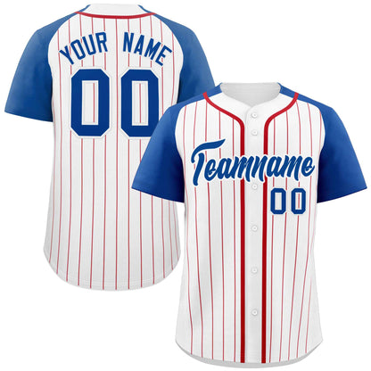 Custom White Royal Stripe Fashion Raglan Sleeves Authentic Baseball Jersey