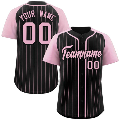 Custom Black Pink Stripe Fashion Raglan Sleeves Authentic Baseball Jersey