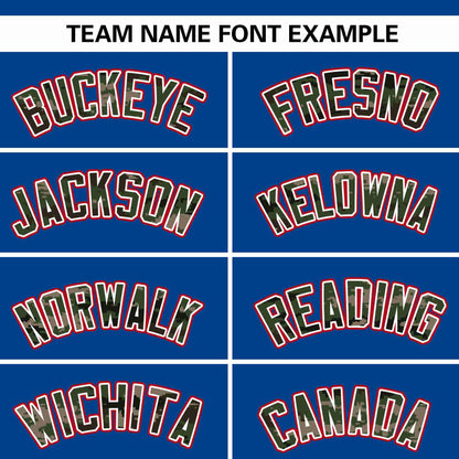 Custom Royal Personalized Camo Font Authentic Baseball Jersey