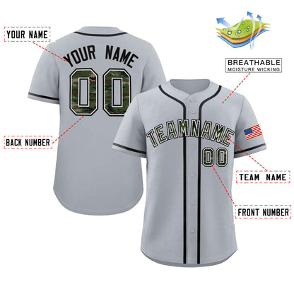 Custom Gray Personalized Camo Font Authentic Baseball Jersey