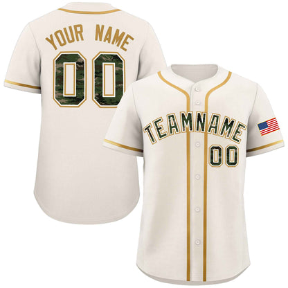 Custom Cream Personalized Camo Font Authentic Baseball Jersey