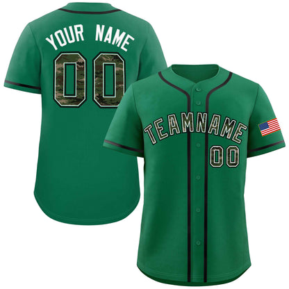 Custom Kelly Green Personalized Camo Font Authentic Baseball Jersey