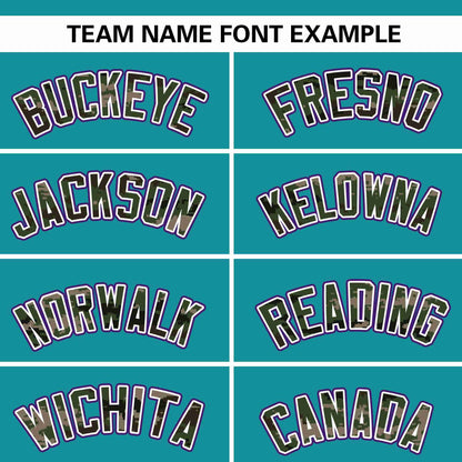 Custom Teal Personalized Camo Font Authentic Baseball Jersey