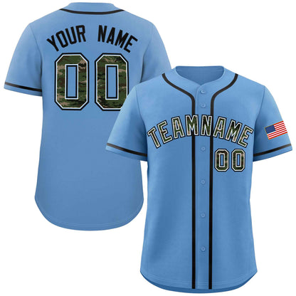 Custom Light Blue Personalized Camo Font Authentic Baseball Jersey