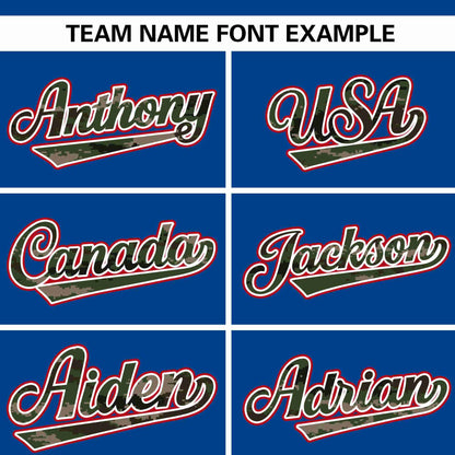 Custom Royal Personalized Camo Font Authentic Baseball Jersey