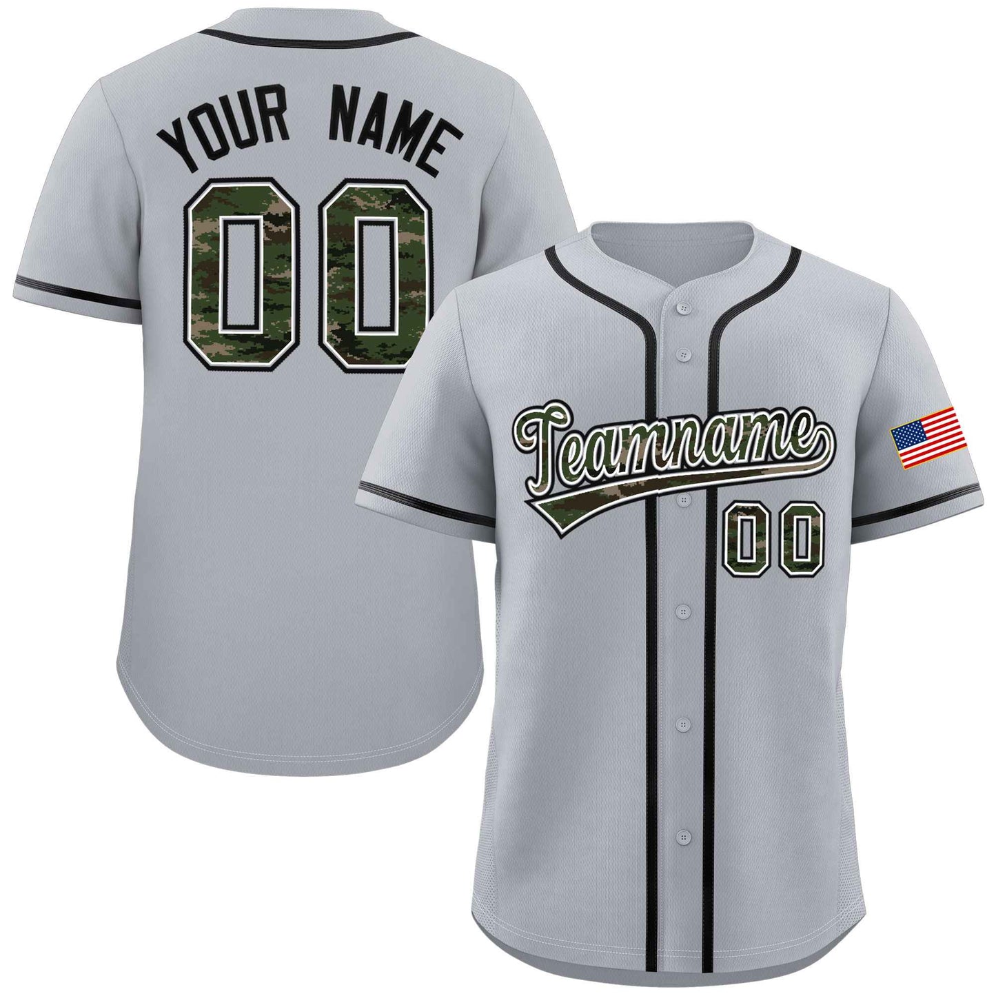 Custom Gray Personalized Camo Font Authentic Baseball Jersey