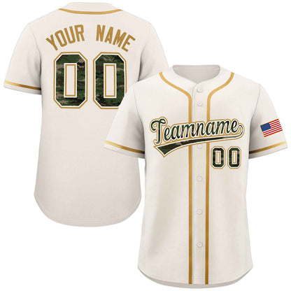 Custom Cream Personalized Camo Font Authentic Baseball Jersey