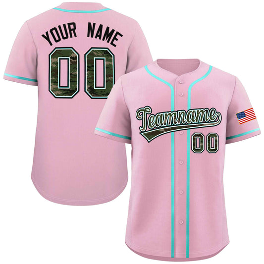 Custom Light Pink Personalized Camo Font Authentic Baseball Jersey