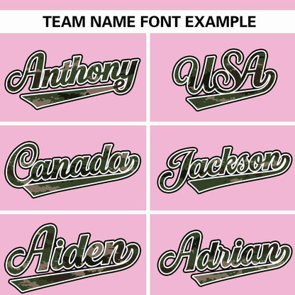 Custom Light Pink Personalized Camo Font Authentic Baseball Jersey