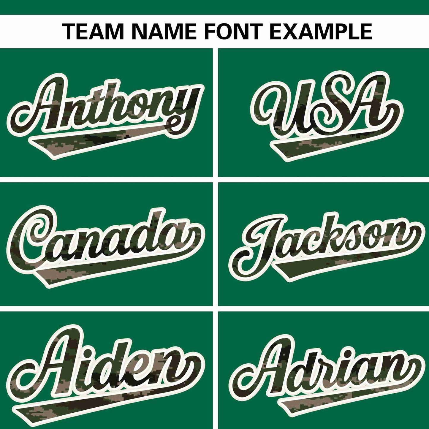 Custom Kelly Green Personalized Camo Font Authentic Baseball Jersey