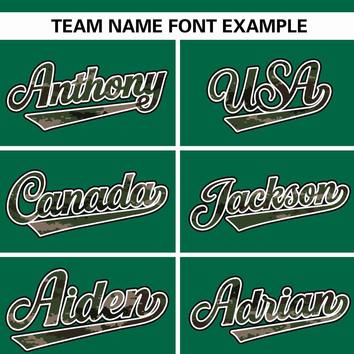 Custom Kelly Green Personalized Camo Font Authentic Baseball Jersey