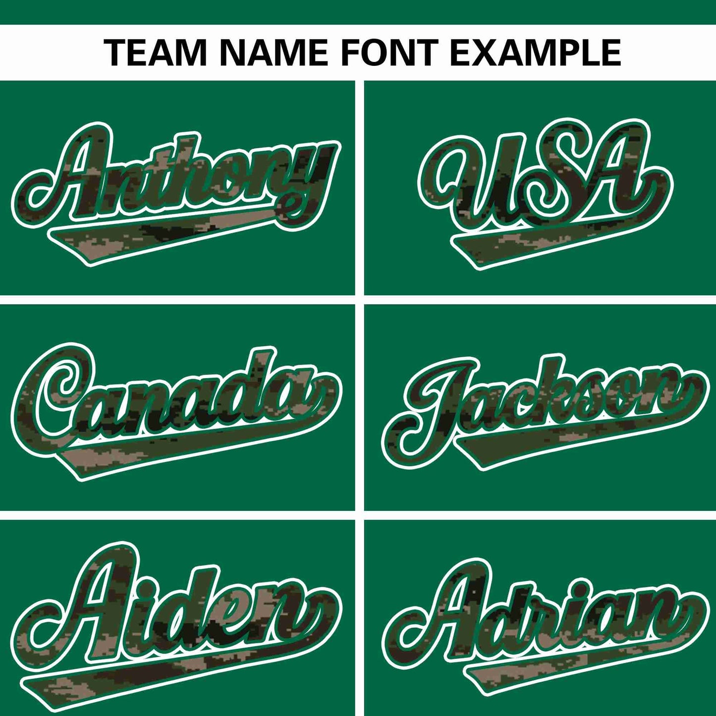 Custom Kelly Green Personalized Camo Font Authentic Baseball Jersey