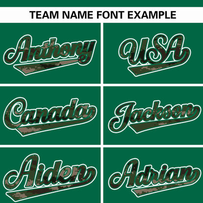 Custom Kelly Green Personalized Camo Font Authentic Baseball Jersey