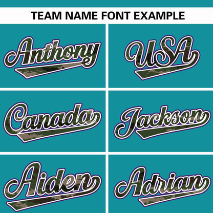 Custom Teal Personalized Camo Font Authentic Baseball Jersey