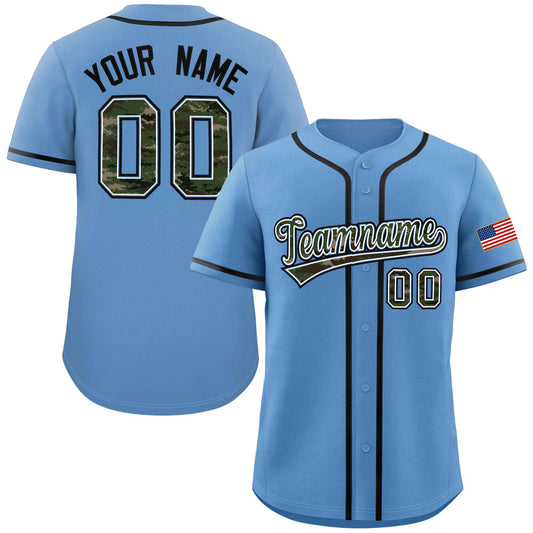 Custom Light Blue Personalized Camo Font Authentic Baseball Jersey