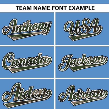 Custom Light Blue Personalized Camo Font Authentic Baseball Jersey